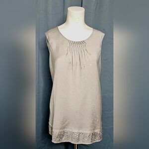 Coldwater Creek Gray/Silver Sleeveless Blouse Sequin Trim Pleated Front Size M-L